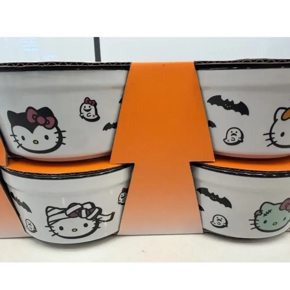 Sanrio Hello Kitty Halloween Zombie bats Set Of 4 Baking Ramekins White NEW